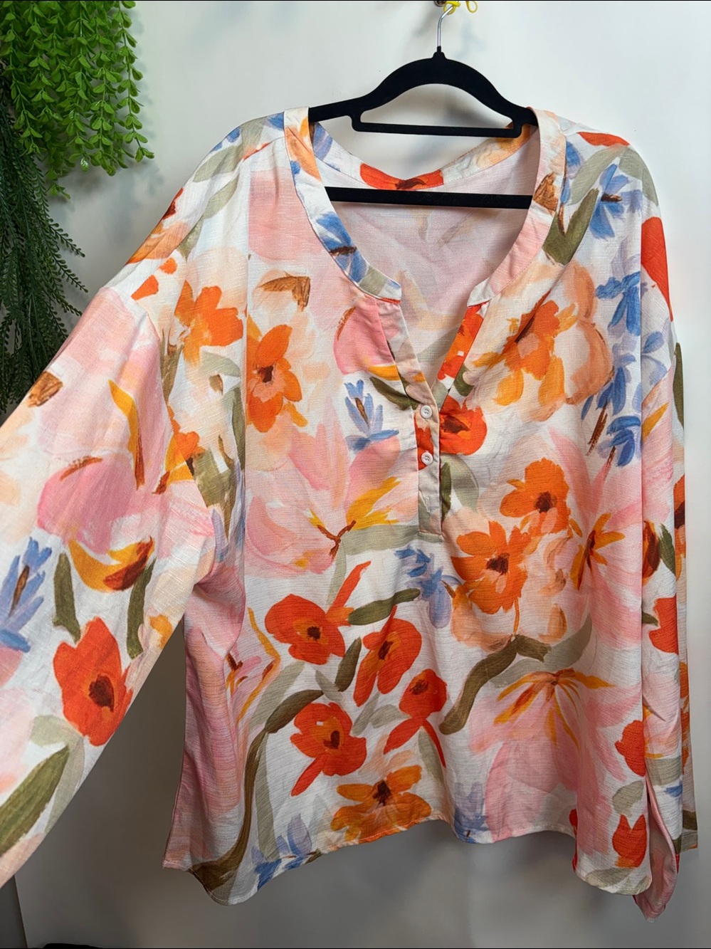 Source Unknown Orange Long Sleeve Tie Front Blouse